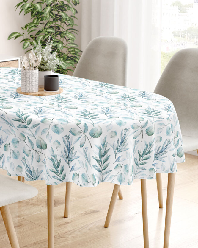 Ovale Tischdecke aus 100% Baumwolle Deluxe - aquarelle Blätter