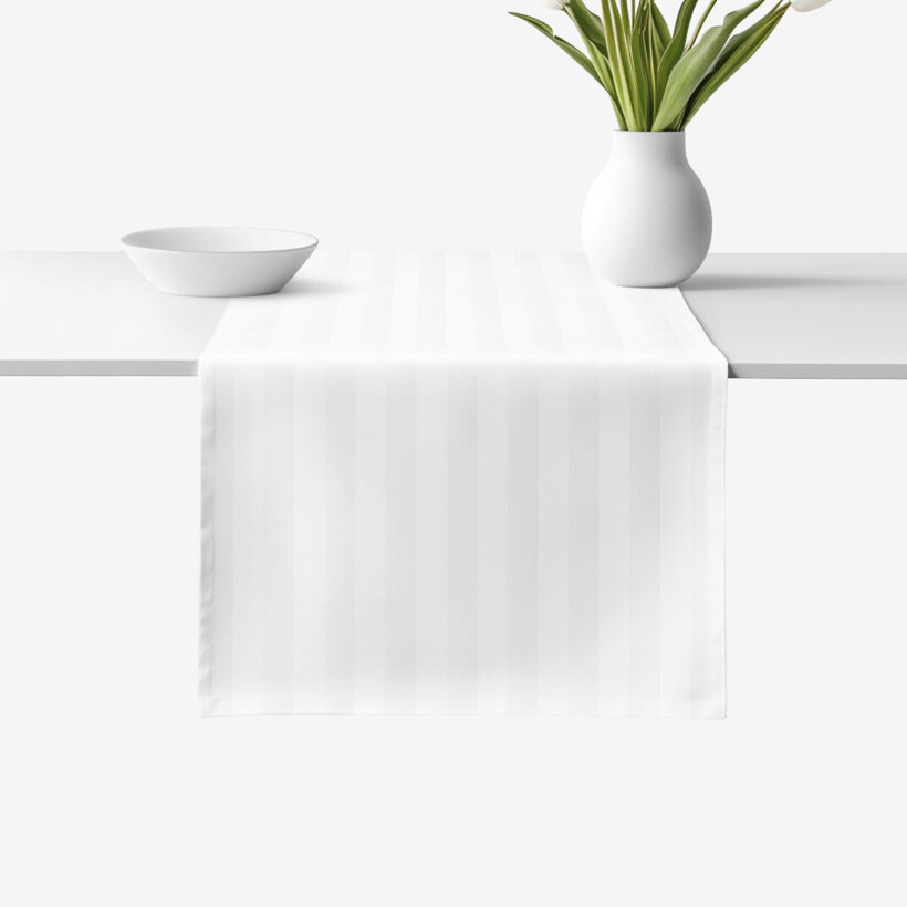 Festliche Damast-Tischläufer - weiße Satinstreifen
