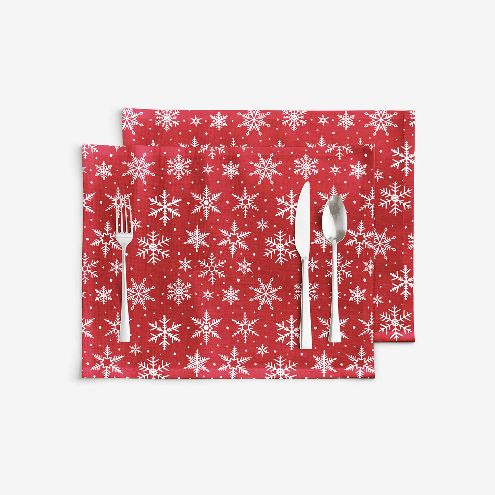 Weihnachtliches Tischset Valencia - Weiße Flocken auf Rot - Set 2 Stücke