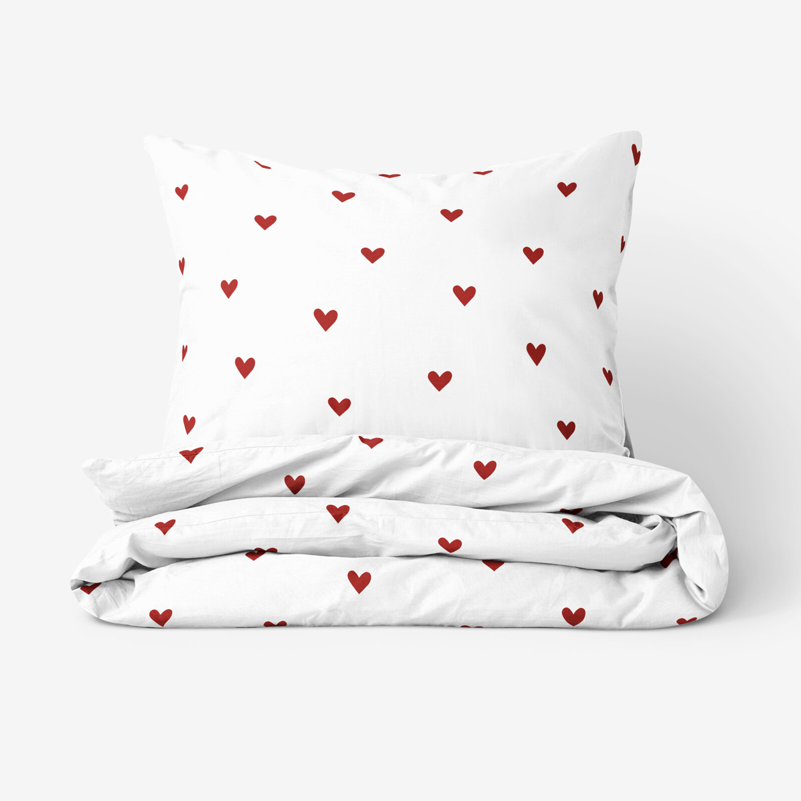 Bettwäsche aus Baumwolle - Rote Herzchen auf Weiß