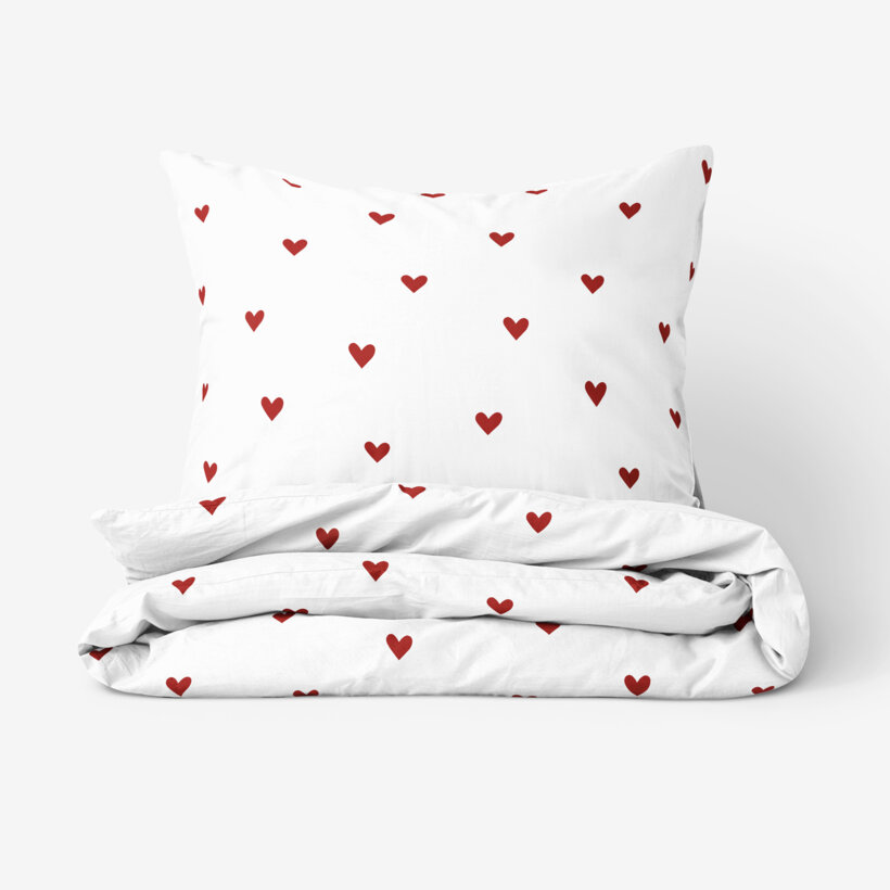 Bettwäsche aus Baumwolle - Rote Herzchen auf Weiß