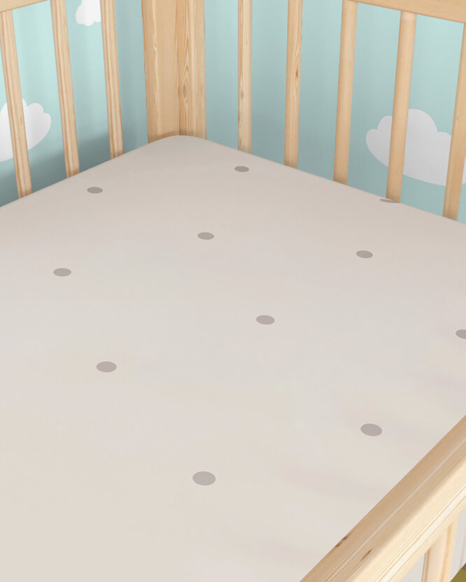 Spannbetttuch aus Baumwolle für Babybetten - Pünktchen auf Beige