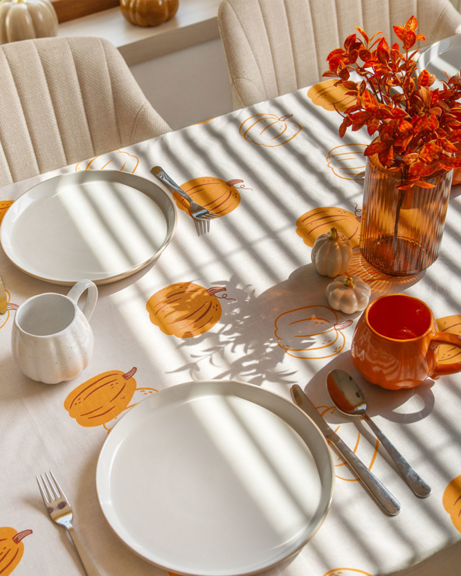 Eckige  Tischdecke 100% Baumwolle - Herbstkürbis