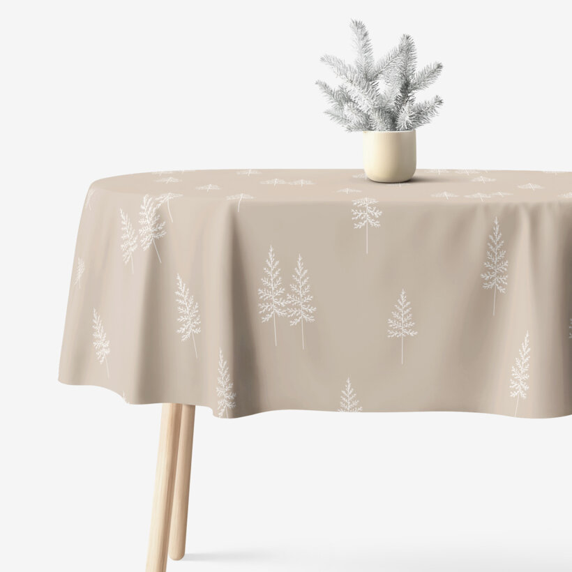 Weihnachtliche ovale Tischdecke aus festem Baumwollköper - Nordische Tannenbäume