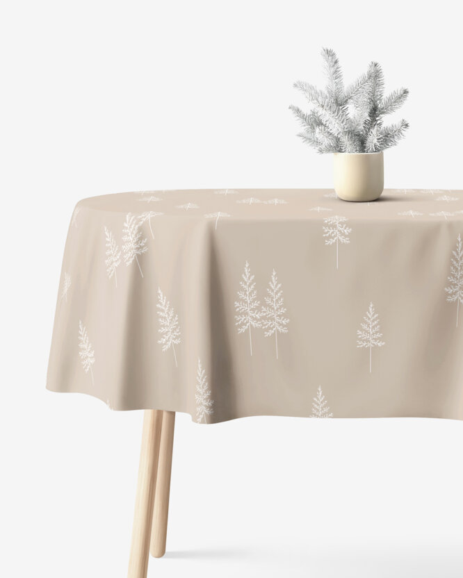 Weihnachtliche ovale Tischdecke aus festem Baumwollköper - Nordische Tannenbäume