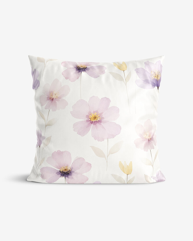 Kissenbezug aus Mako-Satin - Lila Blüten