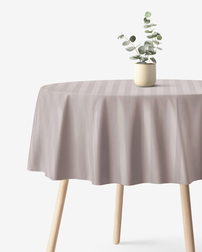 Festliche runde Damast-Tischdecke - graubraun Streifen mit Satin-Glanz