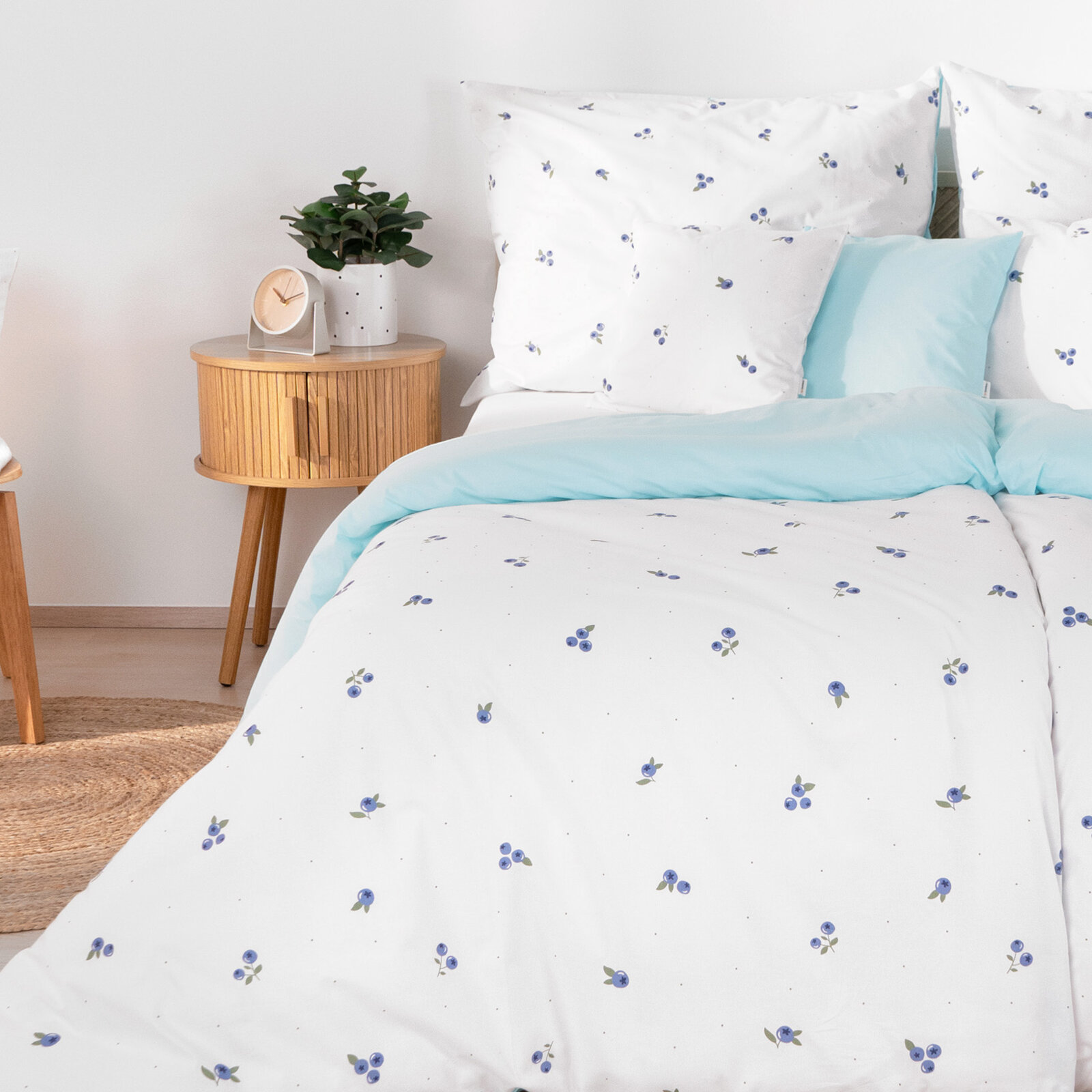 Bettwäsche aus Baumwolle Duo - Heidelbeeren mit Himmelblau