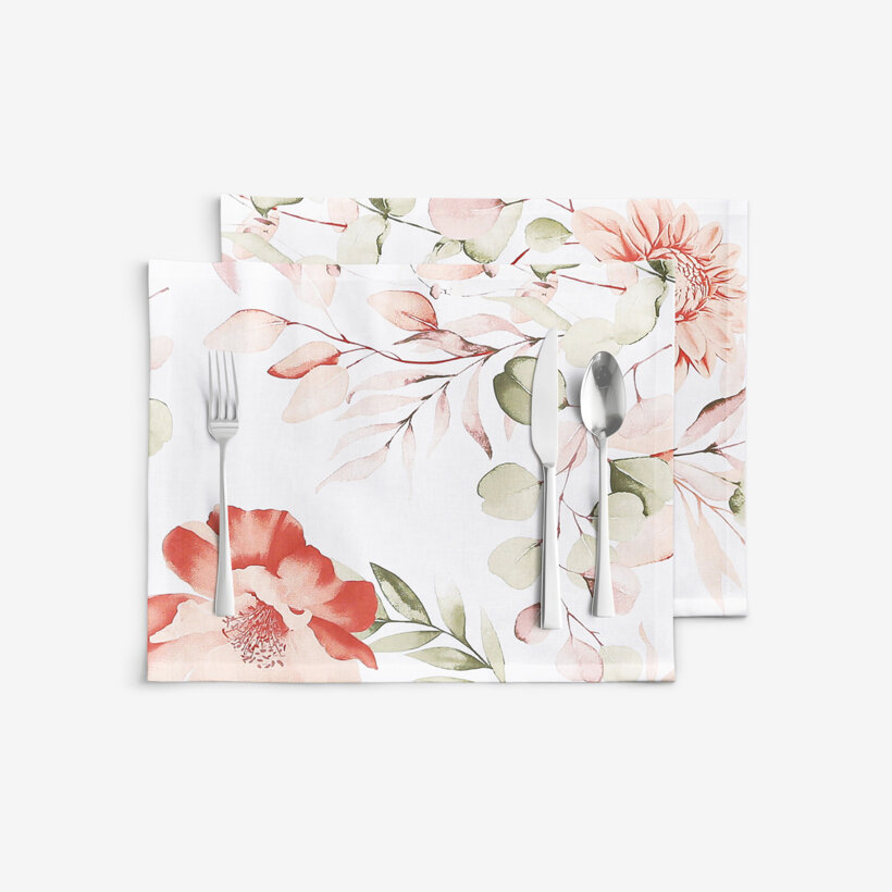 Tischset 100% Baumwolle Deluxe - aquarelle Blumen - 2 Stück