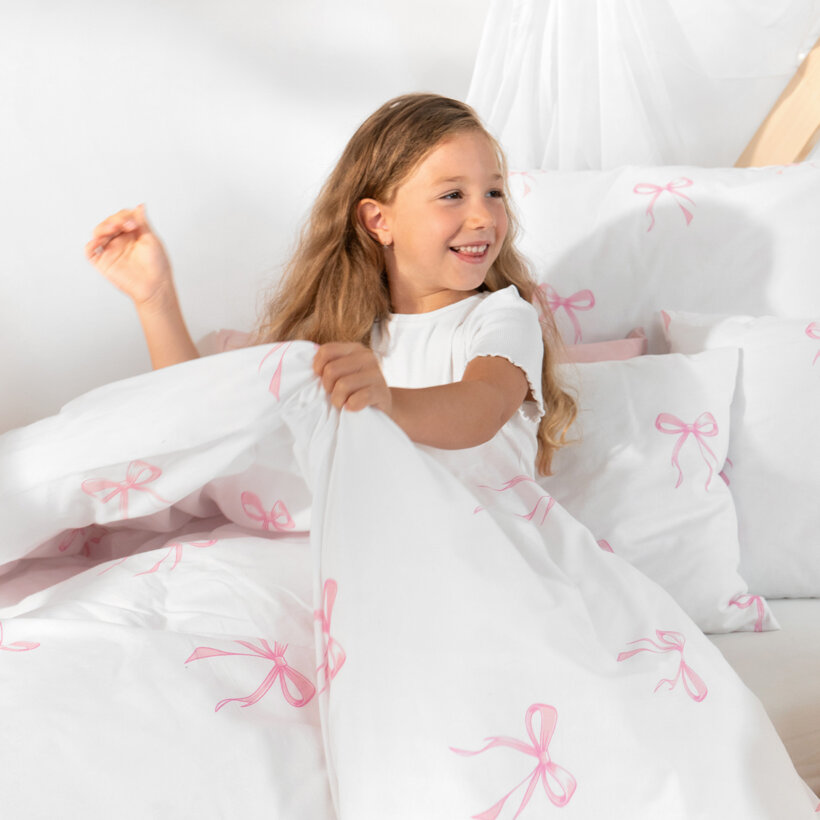 Kinder - Bettwäsche aus Baumwolle - rosa Schleifen
