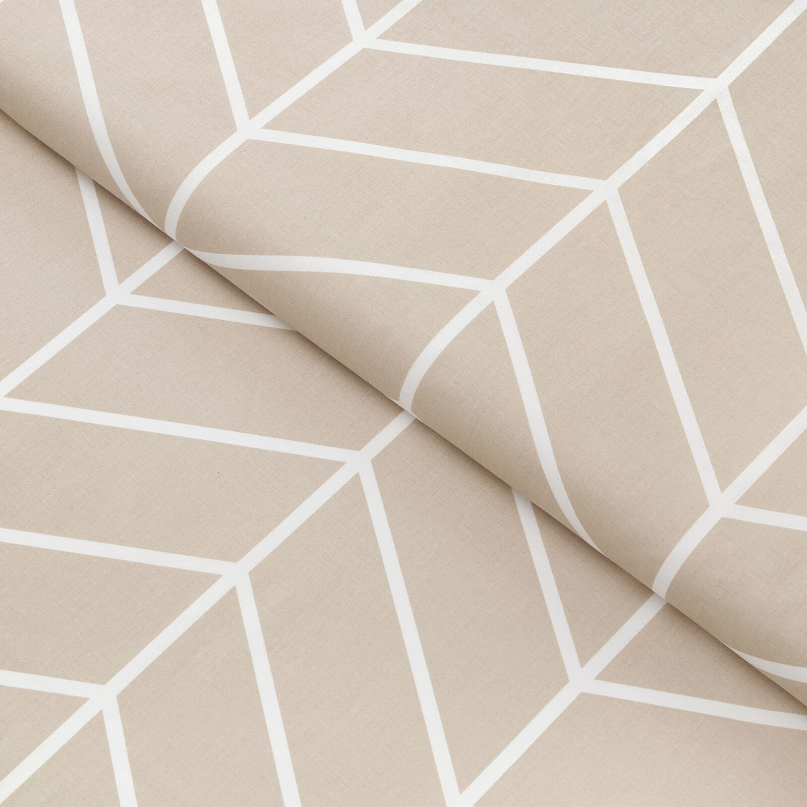 Baumwollstoff - Weißer Zickzack auf Beige