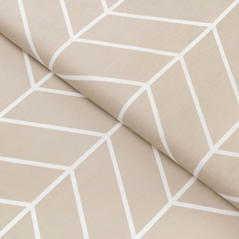 Baumwollstoff - Weißer Zickzack auf Beige
