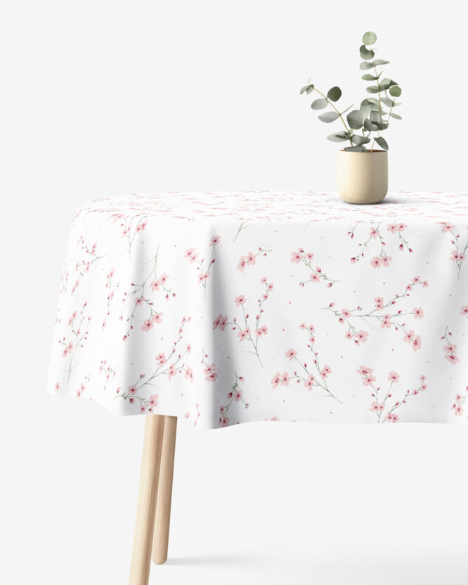 Ovale Tischdecke aus 100% Baumwolle - Blühende Sakura-Kirschbäume