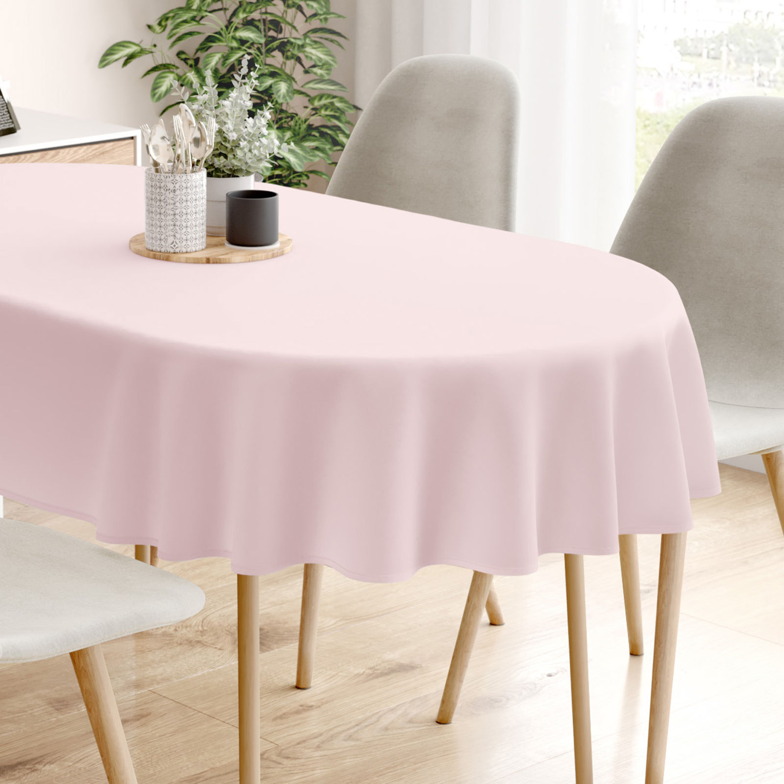 Ovale Tischdecke aus 100% Baumwolle - puderrosa