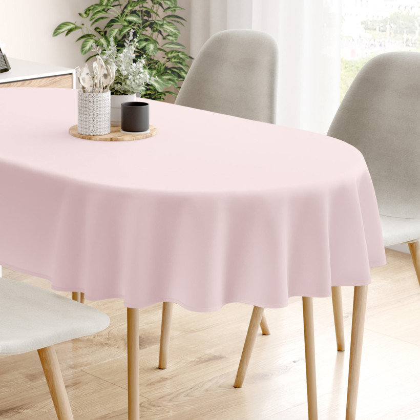 Ovale Tischdecke aus 100% Baumwolle - puderrosa