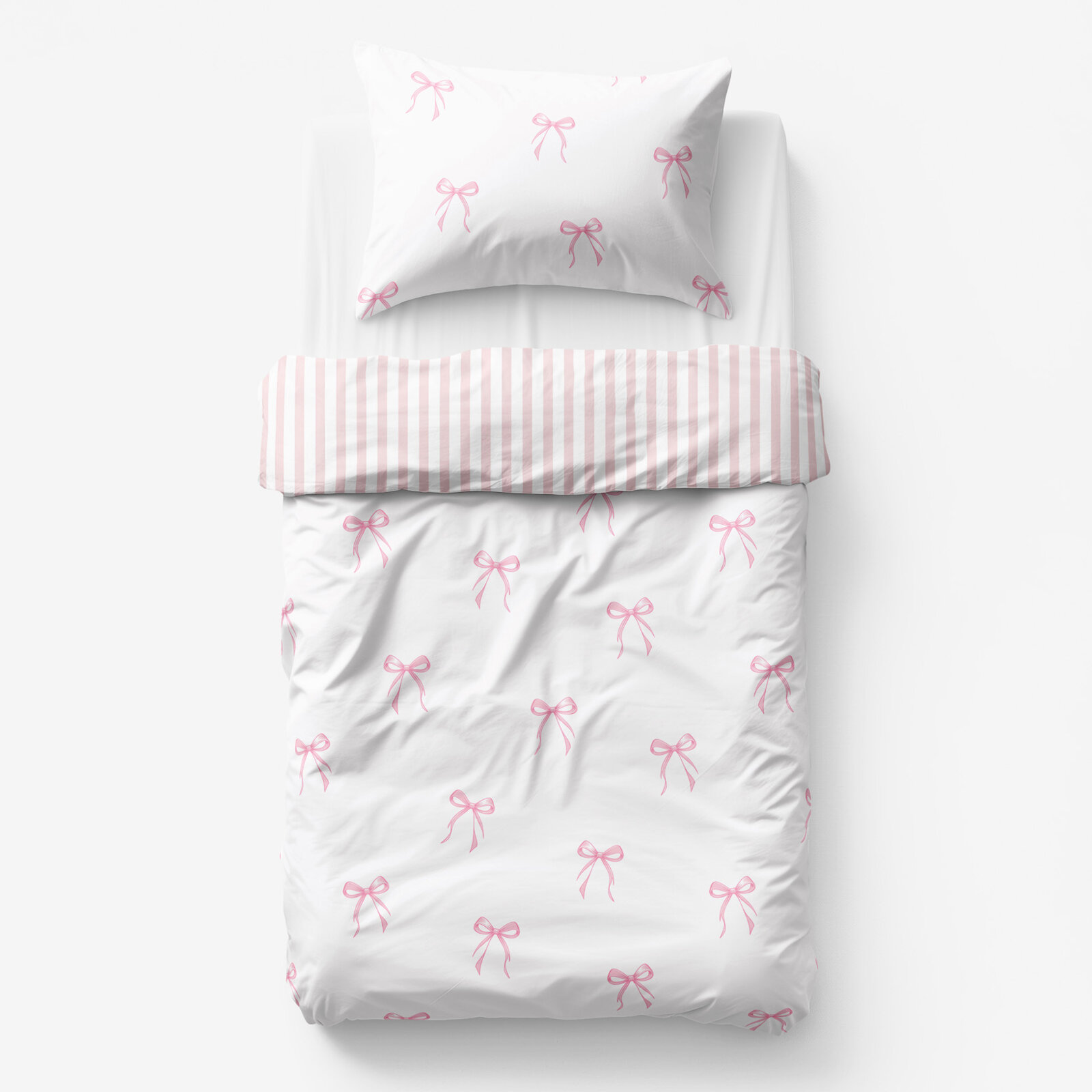 Kinder-Bettwäsche aus Baumwolle - rosa Schleifen mit Streifen