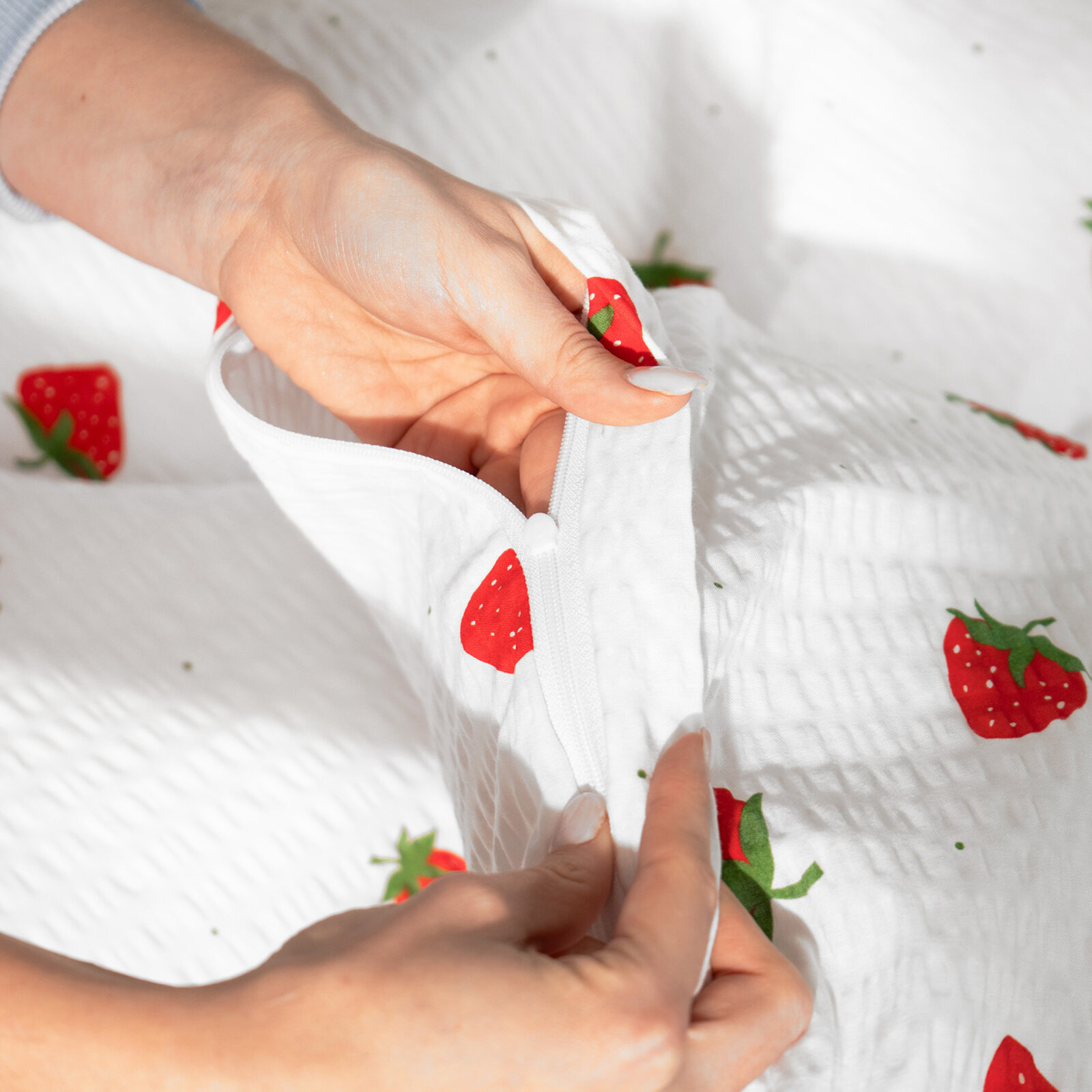 Seersucker Bettwäsche - Erdbeeren