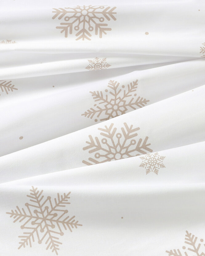 Runde Weihnachts-Tischdecke 100% Baumwolle - Schneeflocken auf Weiß