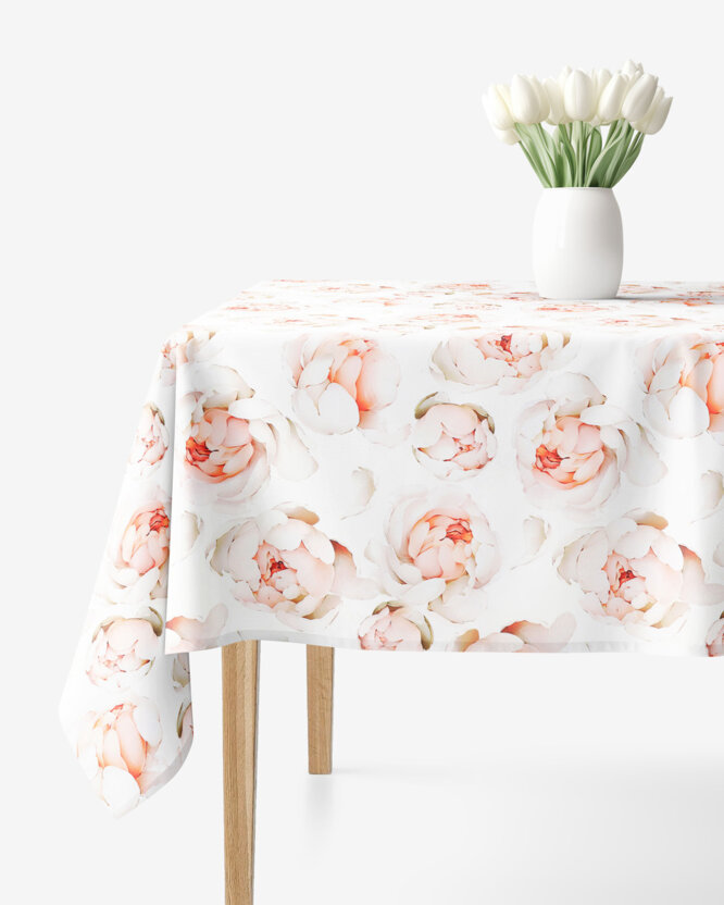 Eckige Tischdecke 100% Baumwolle Deluxe - Duft von Pfingstrosen