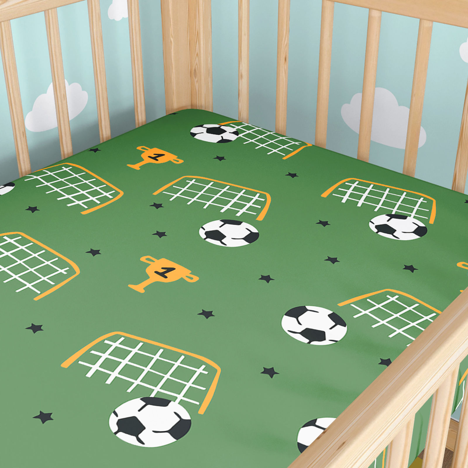 Spannbetttuch aus Baumwolle für Babybetten - Fußballwelt
