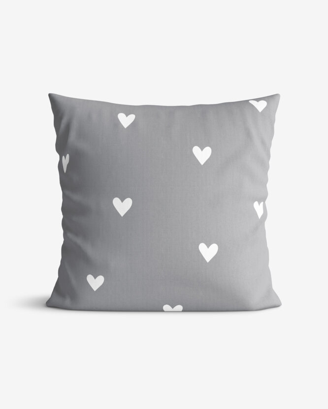 Kissenbezug aus Baumwolle - Herzchen auf Grau
