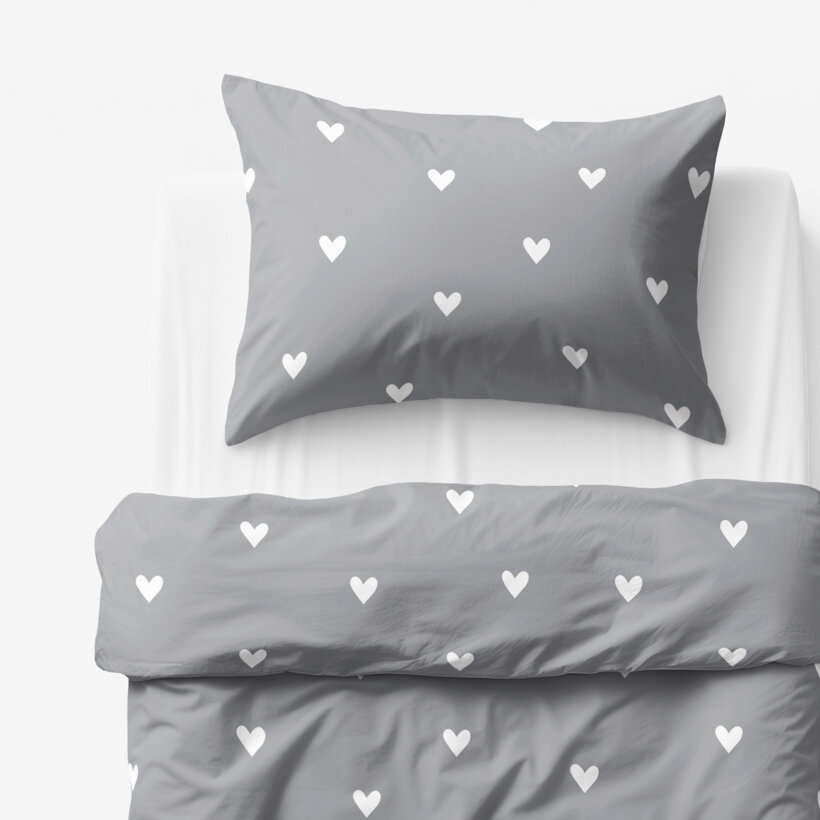 Kinder - Bettwäsche aus Baumwolle - Herzchen auf Grau