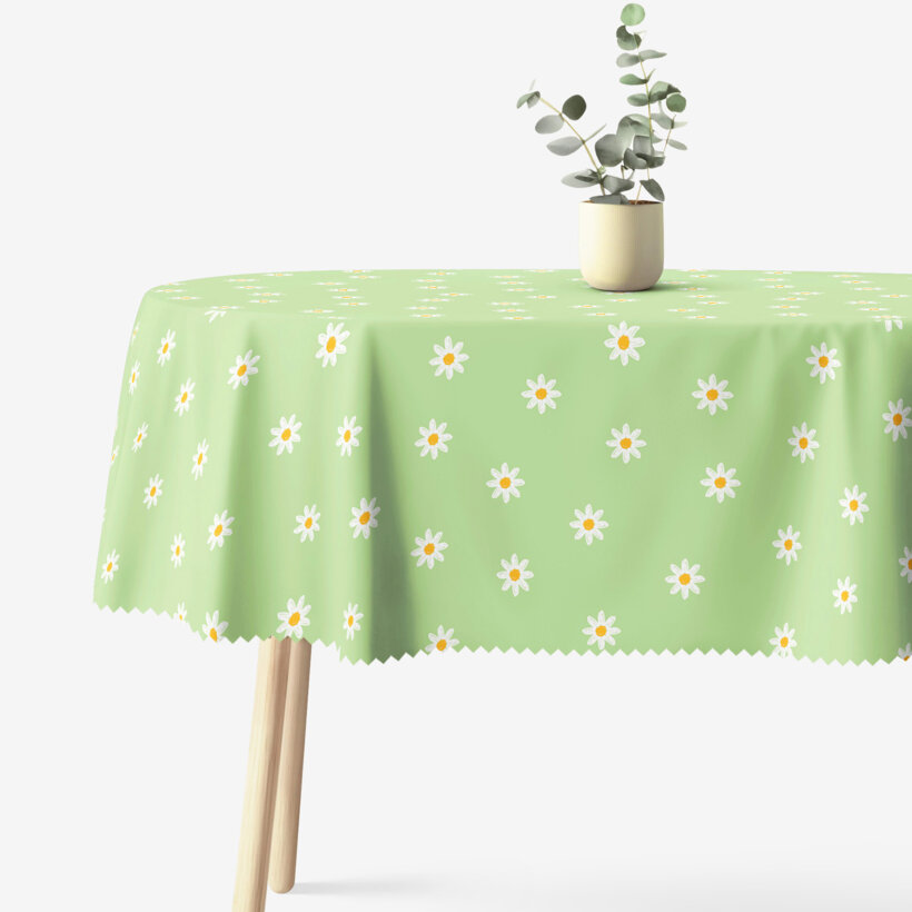 Ovale Tischdecke Teflon - Margeriten auf Grün