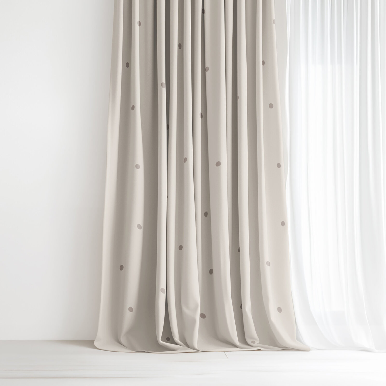 Vorhang aus Baumwolle - Pünktchen auf Beige