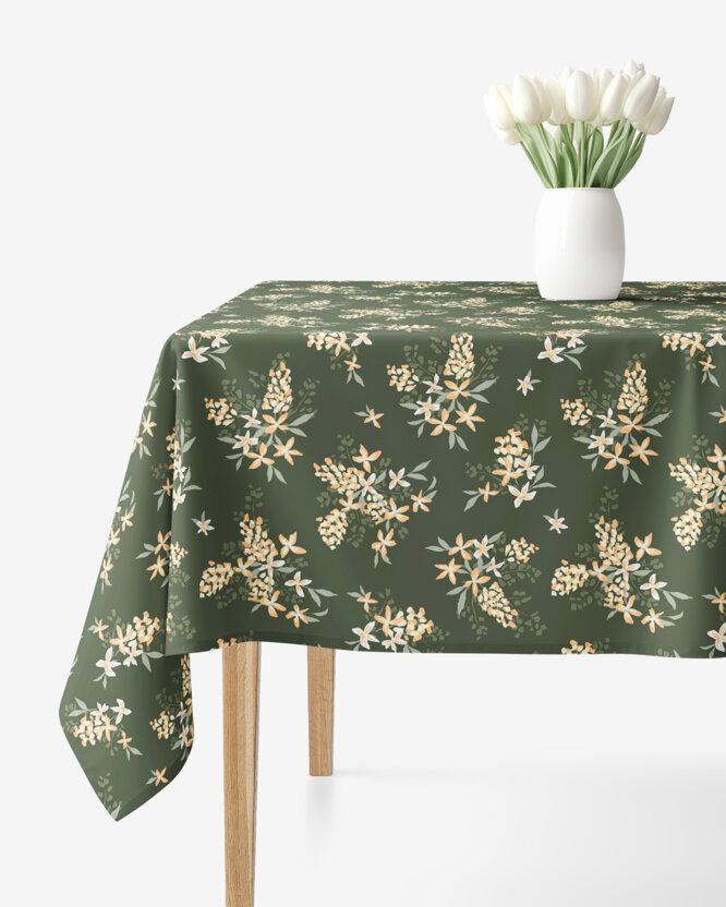 Eckige Tischdecke 100% Baumwolle - apricotfarbene Blumen