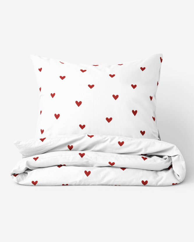 Bettwäsche aus Baumwolle - Rote Herzchen auf Weiß