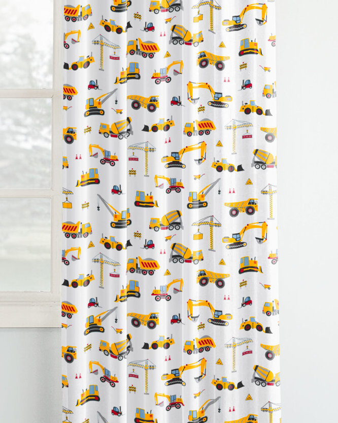 Vorhang aus Baumwolle Kindermotive - Lastwagen und Bagger