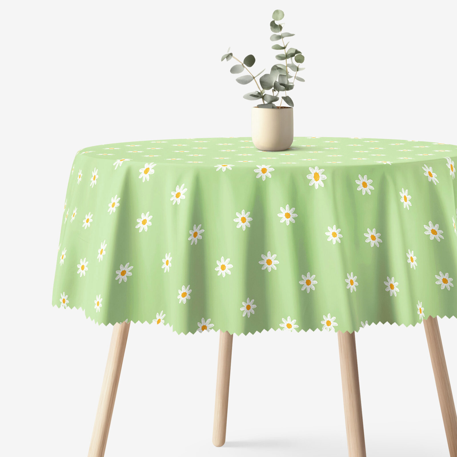 Runde Tischdecke Teflon - Margeriten auf Grün