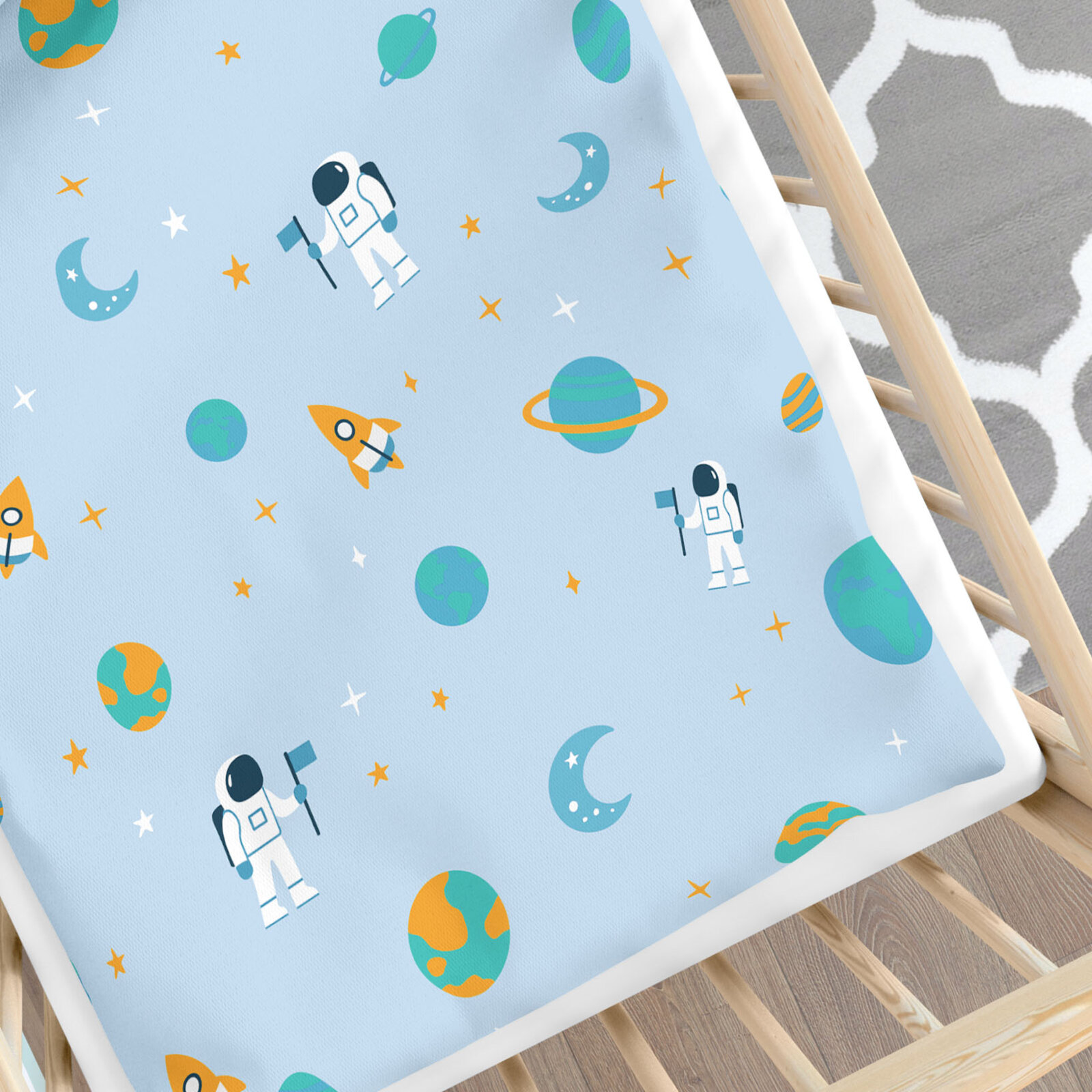 Bettwäsche für Babybetten aus Baumwolle - Astronauten im Weltraum