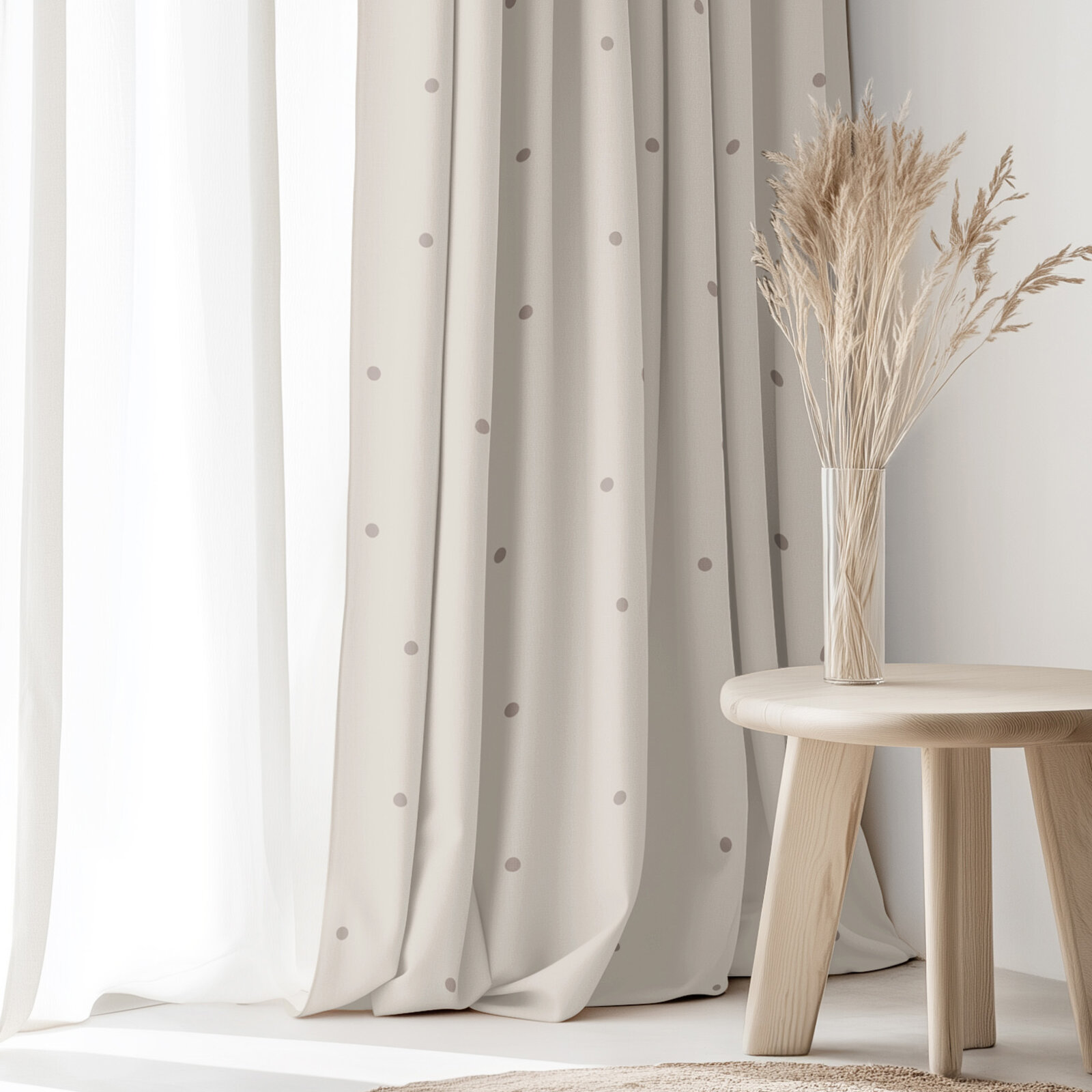 Vorhang aus Baumwolle - Pünktchen auf Beige