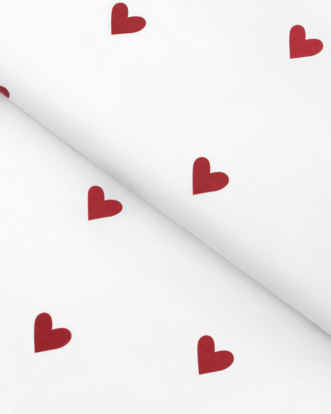 Baumwollstoff - Rote Herzchen auf Weiß