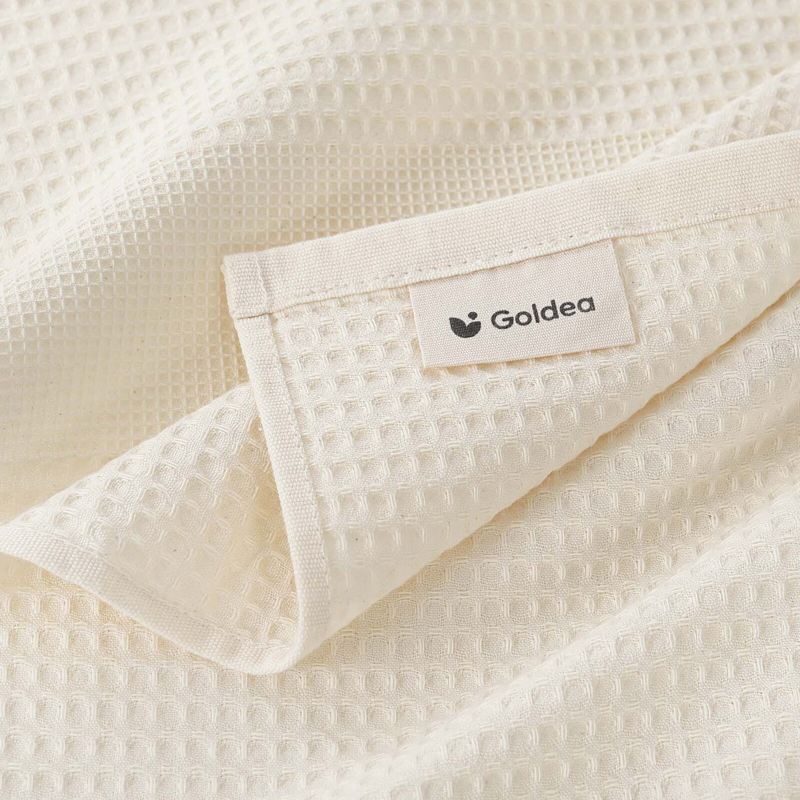 Waffel-Geschirrtuch mit Weihnachtsstickerei - Mistel auf cremefarbenem Grund