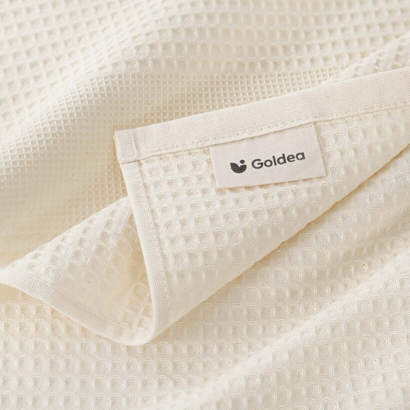 Waffel-Geschirrtuch mit Weihnachtsstickerei - Mistel auf cremefarbenem Grund