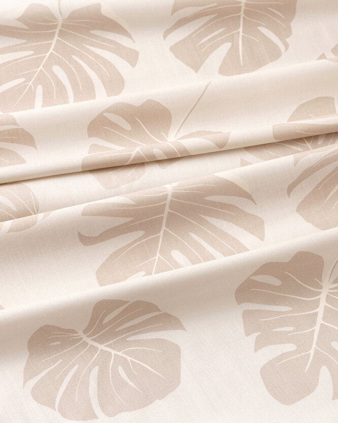 Runde Tischdecke 100% Baumwolle - Tropische Blätter auf Beige