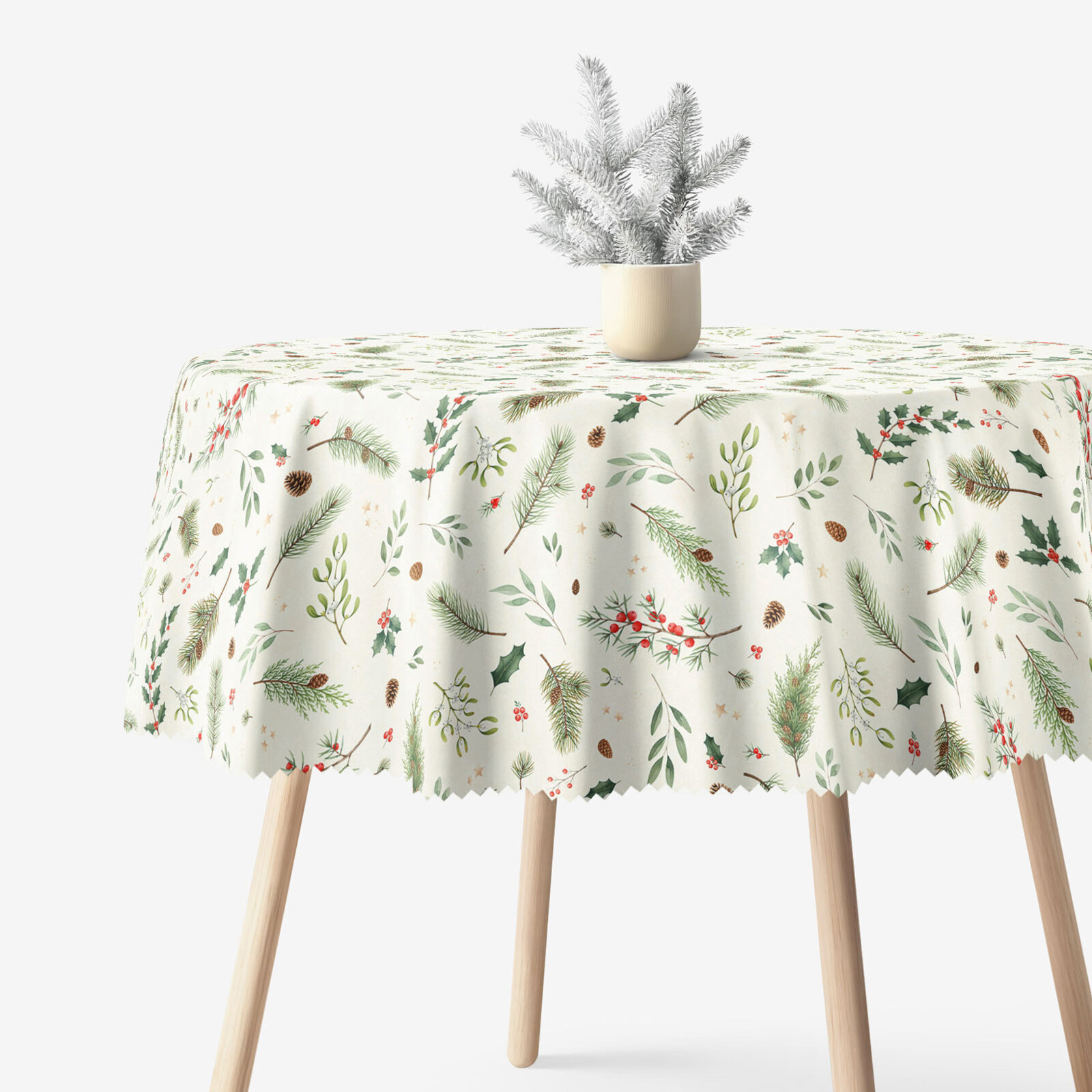 Runde Weihnachts-Tischdecke Teflon - Winterzweige