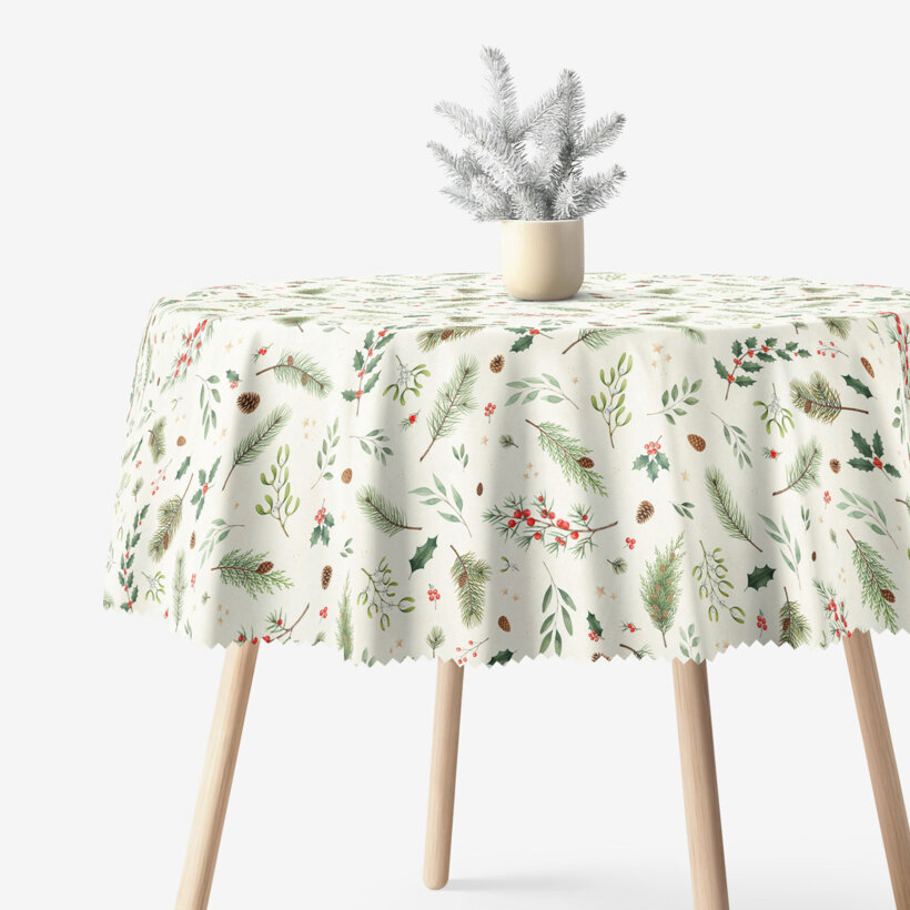 Runde Weihnachts-Tischdecke Teflon - Winterzweige