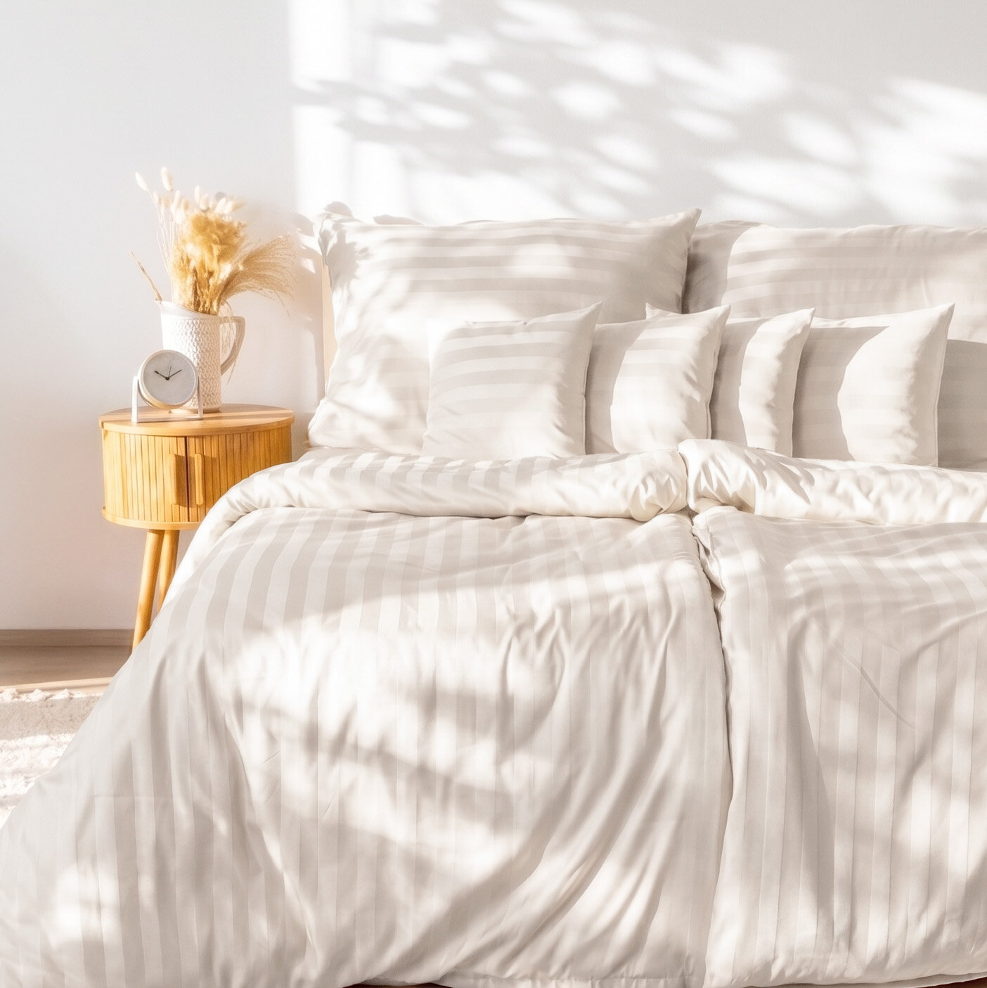 Damast-Bettwäsche - creme Streifen mit Satin-Glanz