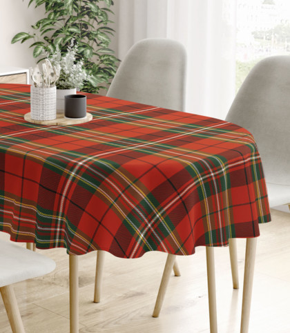Ovale Tischdecke aus 100% Baumwolle - rotes Karo