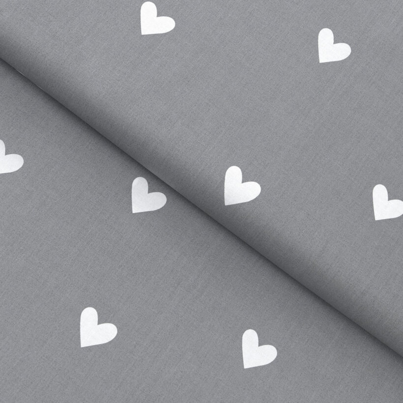 Baumwollstoff - Herzchen auf Grau