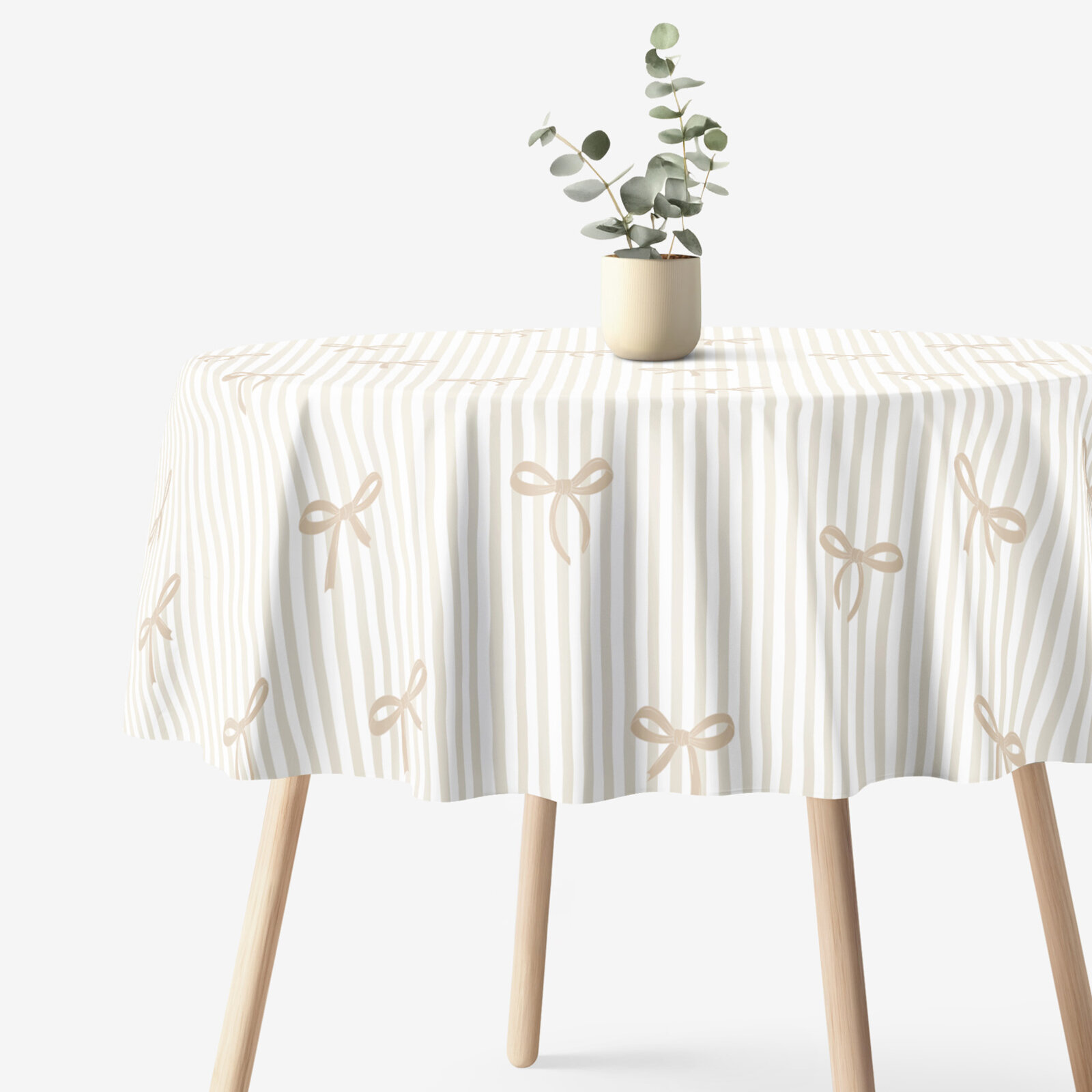 Runde Tischdecke 100% Baumwolle - Latte-Schleifen mit Streifen