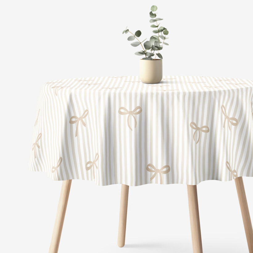 Runde Tischdecke 100% Baumwolle - Latte-Schleifen mit Streifen
