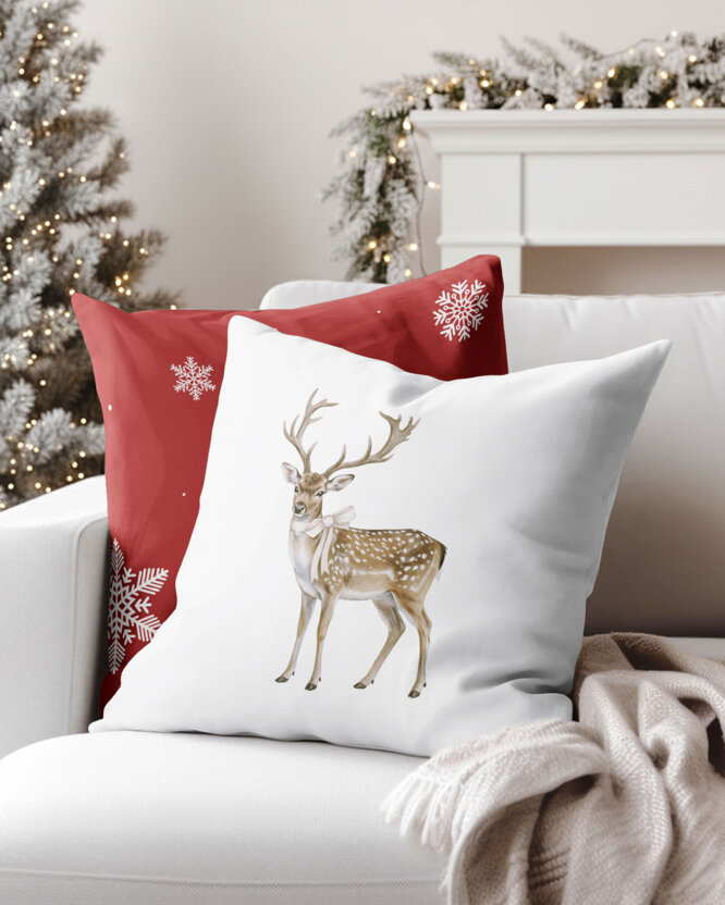 Weihnachtlicher dekorativer Kissenbezug - Hirsch mit Schleife