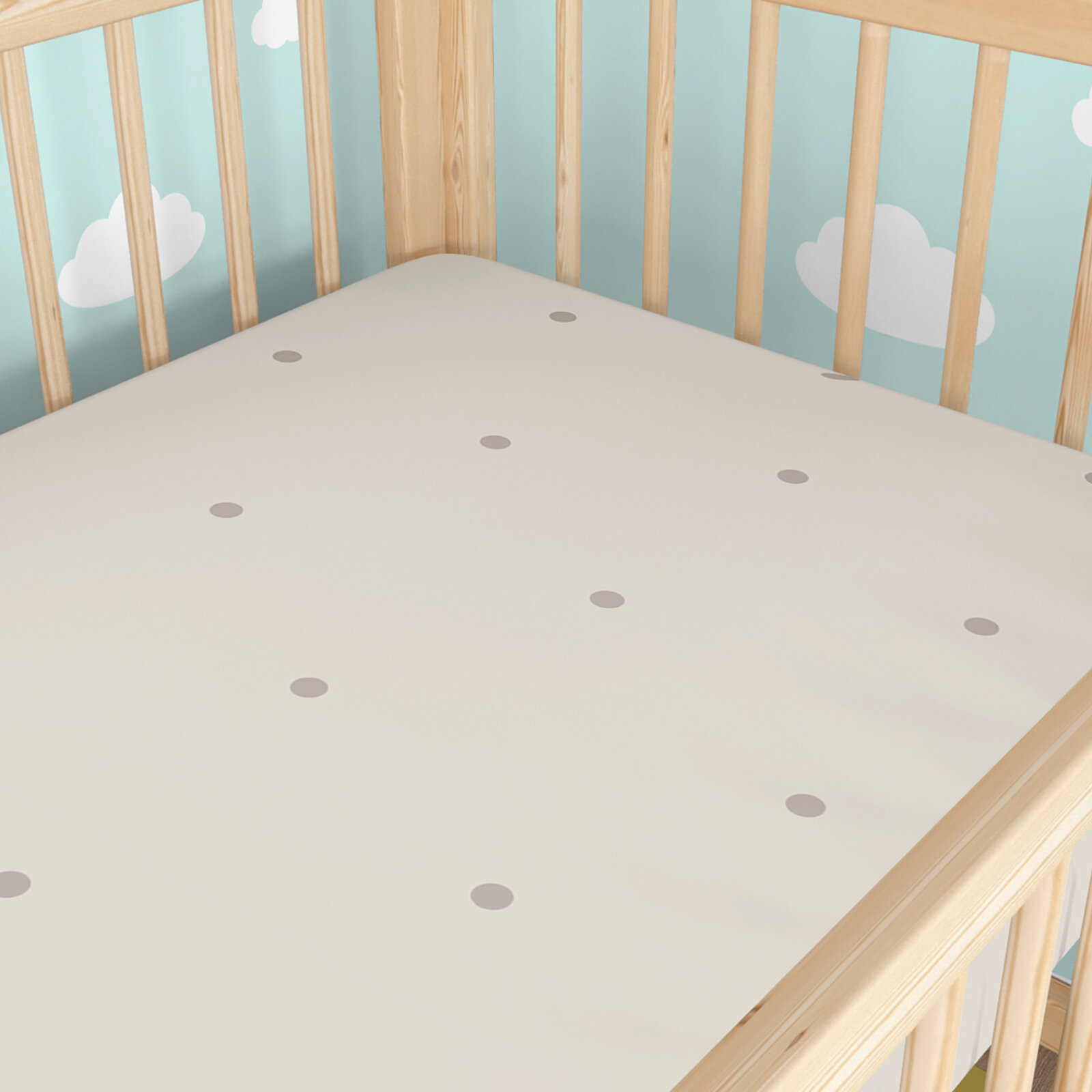 Spannbetttuch aus Baumwolle für Babybetten - Pünktchen auf Beige