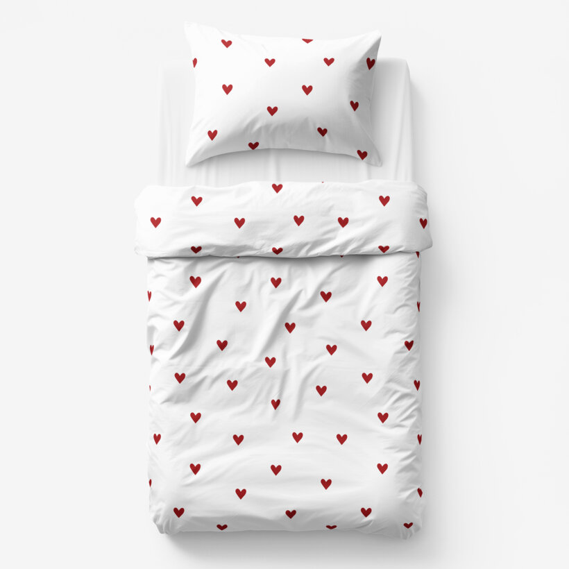 Kinder - Bettwäsche aus Baumwolle - Rote Herzchen auf Weiß