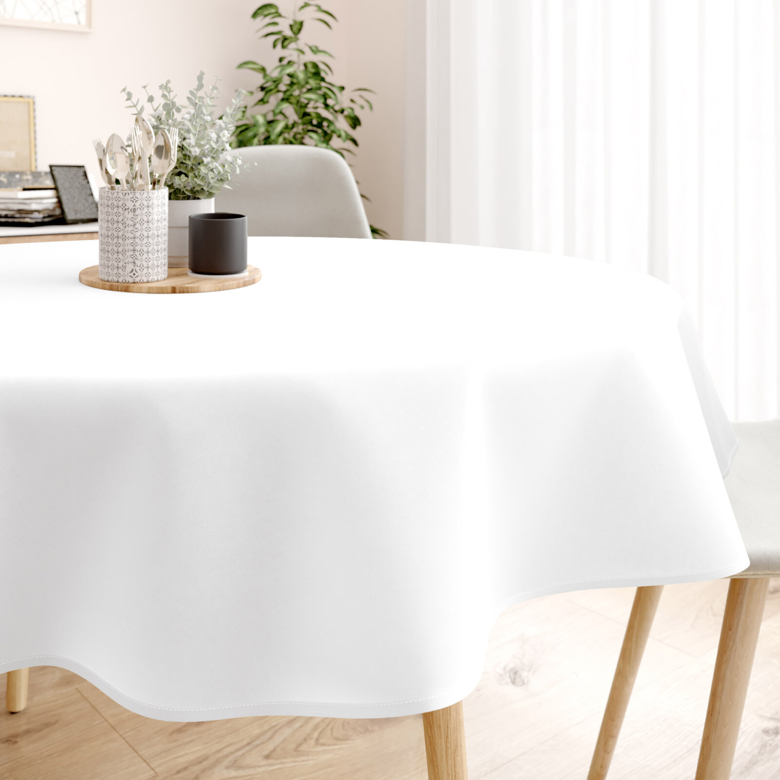 Runde Tischdecke 100% Baumwolle - weiß