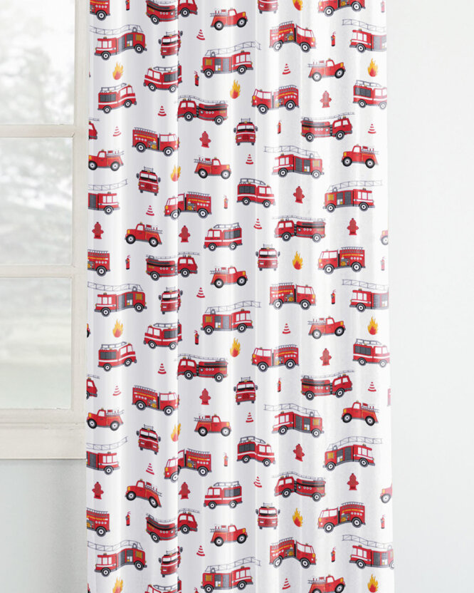 Vorhang aus Baumwolle Kindermotive - Feuerwehrfahrzeuge